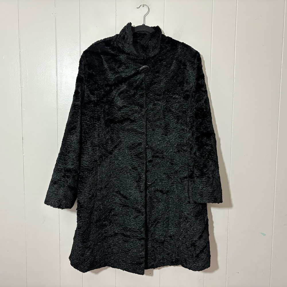 Pamela McCoy Faux Fur Coat Women’s 1X Black Tiger Mills Lined Plush Teddy Jacket